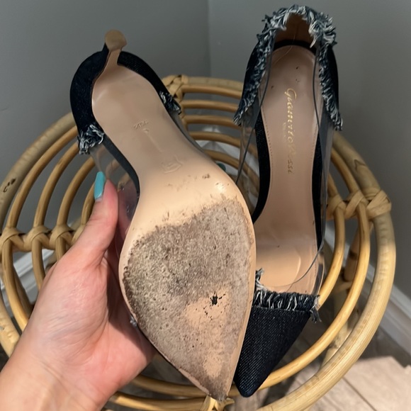 Gianvito Rossi Navy Blue Denim and PVC Plexi Pointed Toe Pumps - Picture 6 of 6
